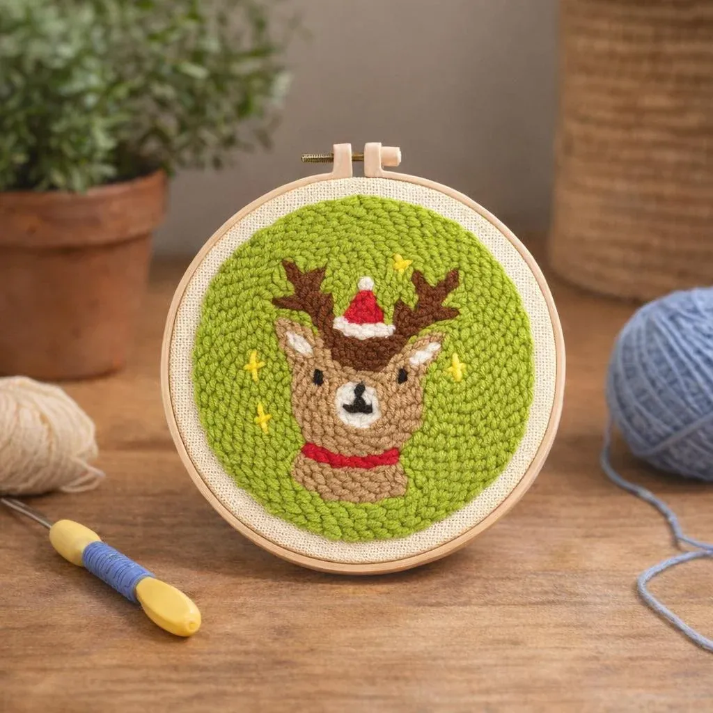 Kit punch needle renne de Noël à suspendre