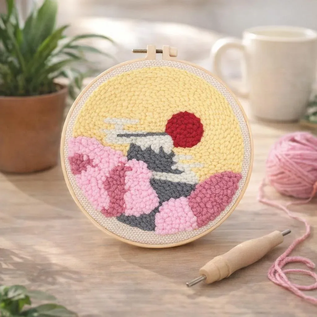 Kit punch needle Soleil levant et cerisiers en fleurs