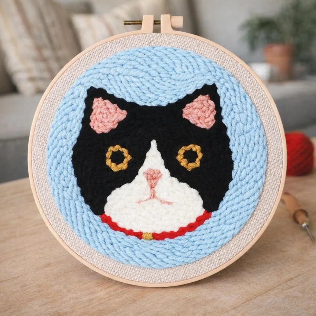 Kit punch needle tête de chat en relief