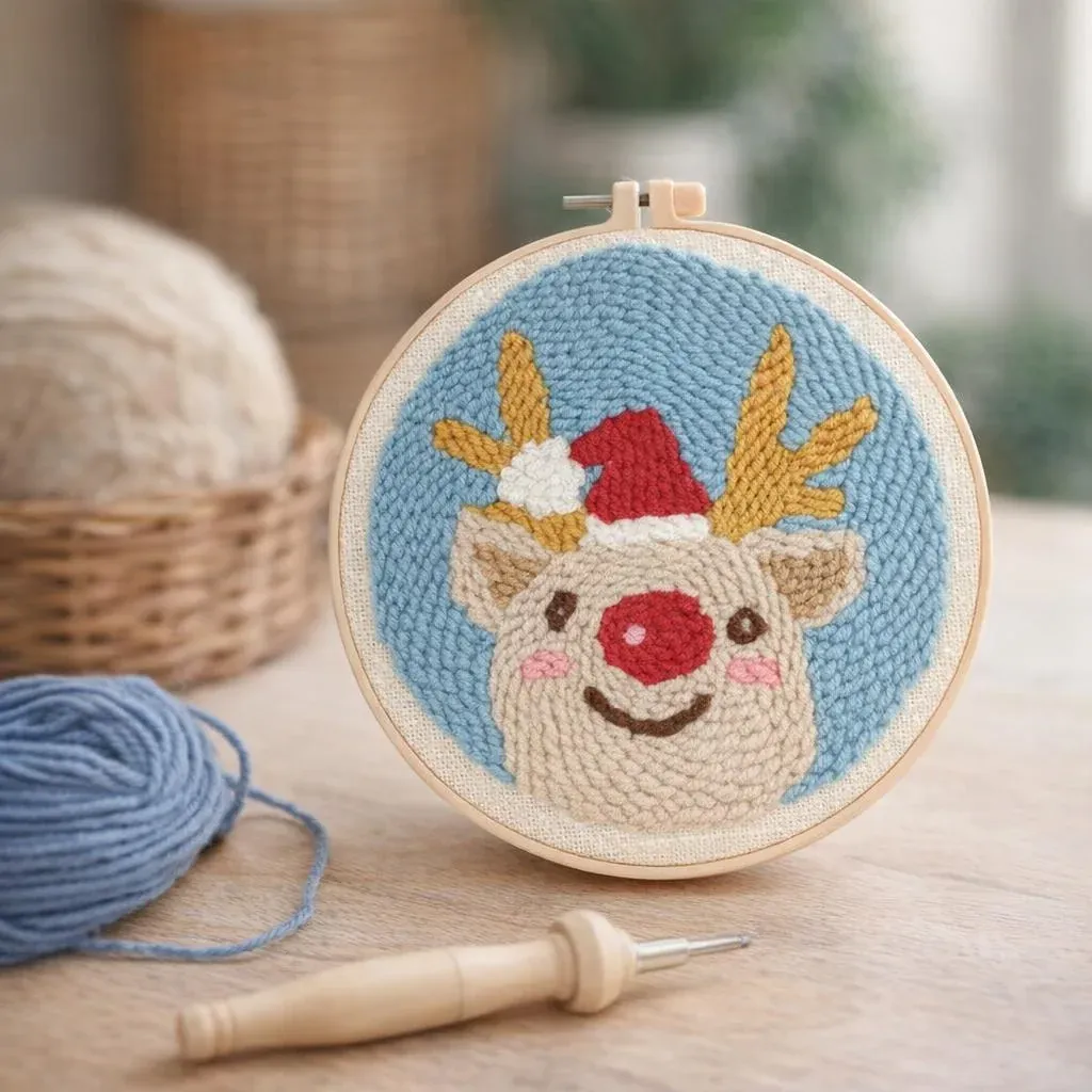 Kit punch needle renne au bonnet de Noël