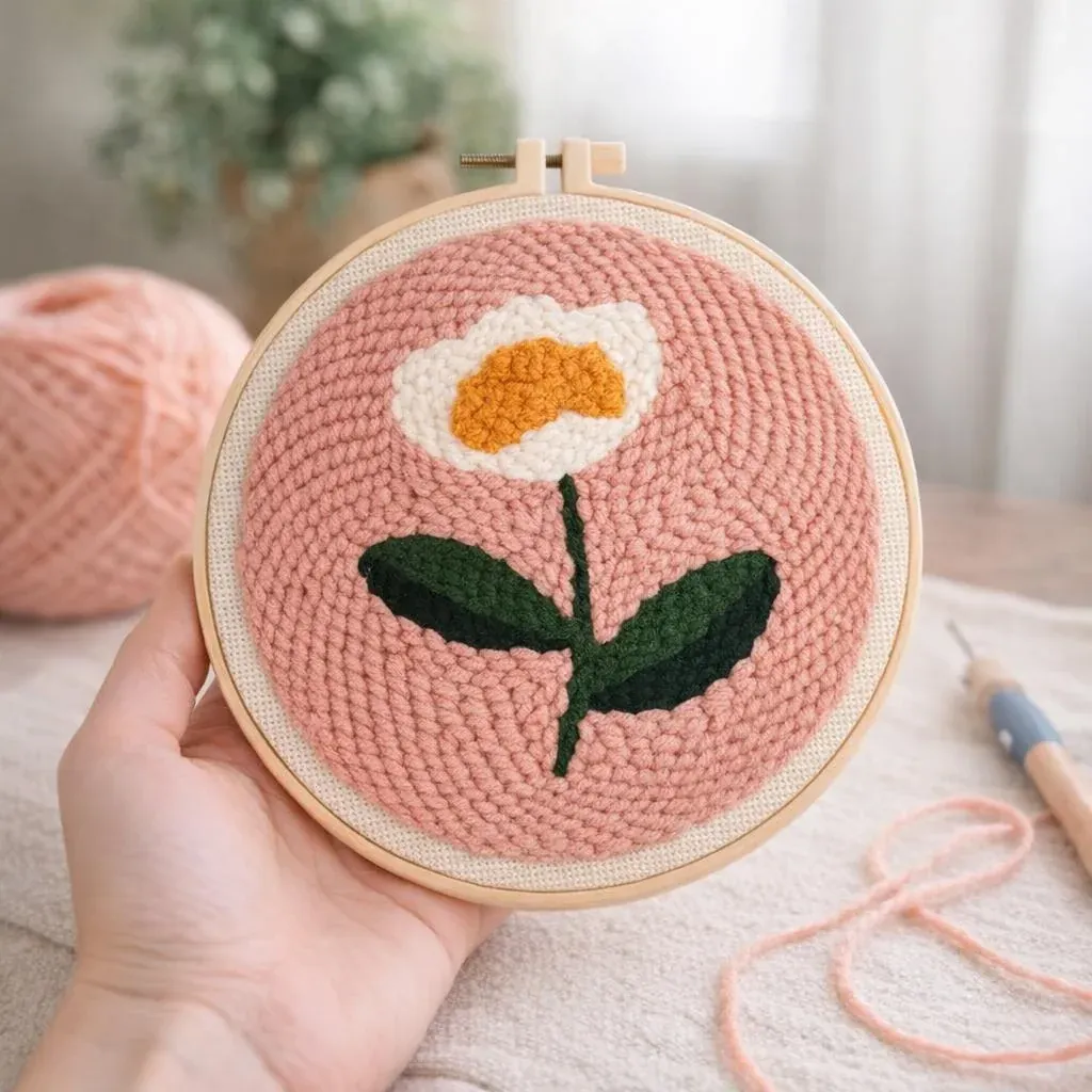 Kit punch needle marguerite en relief mural