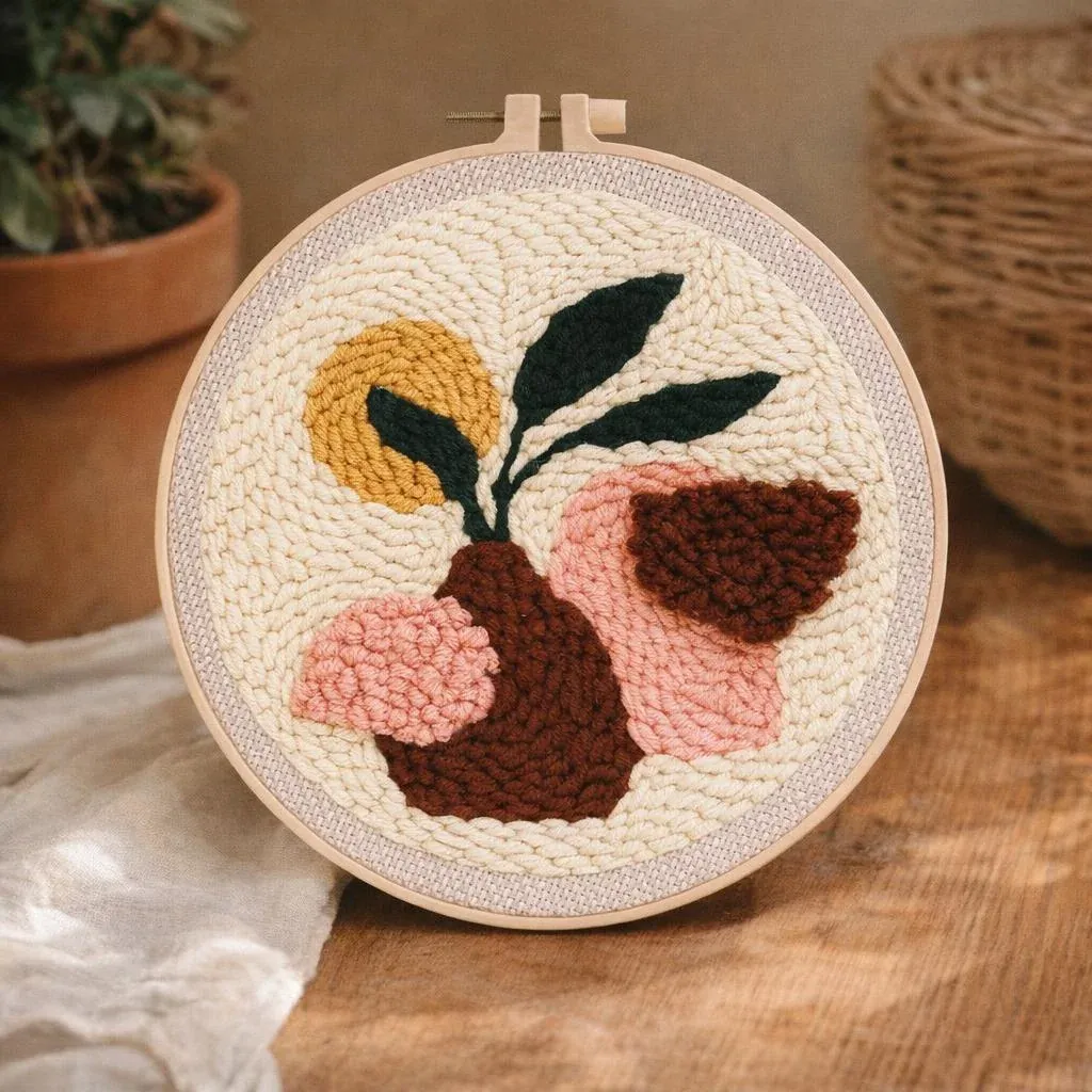 Kit punch needle vase fleuri en relief