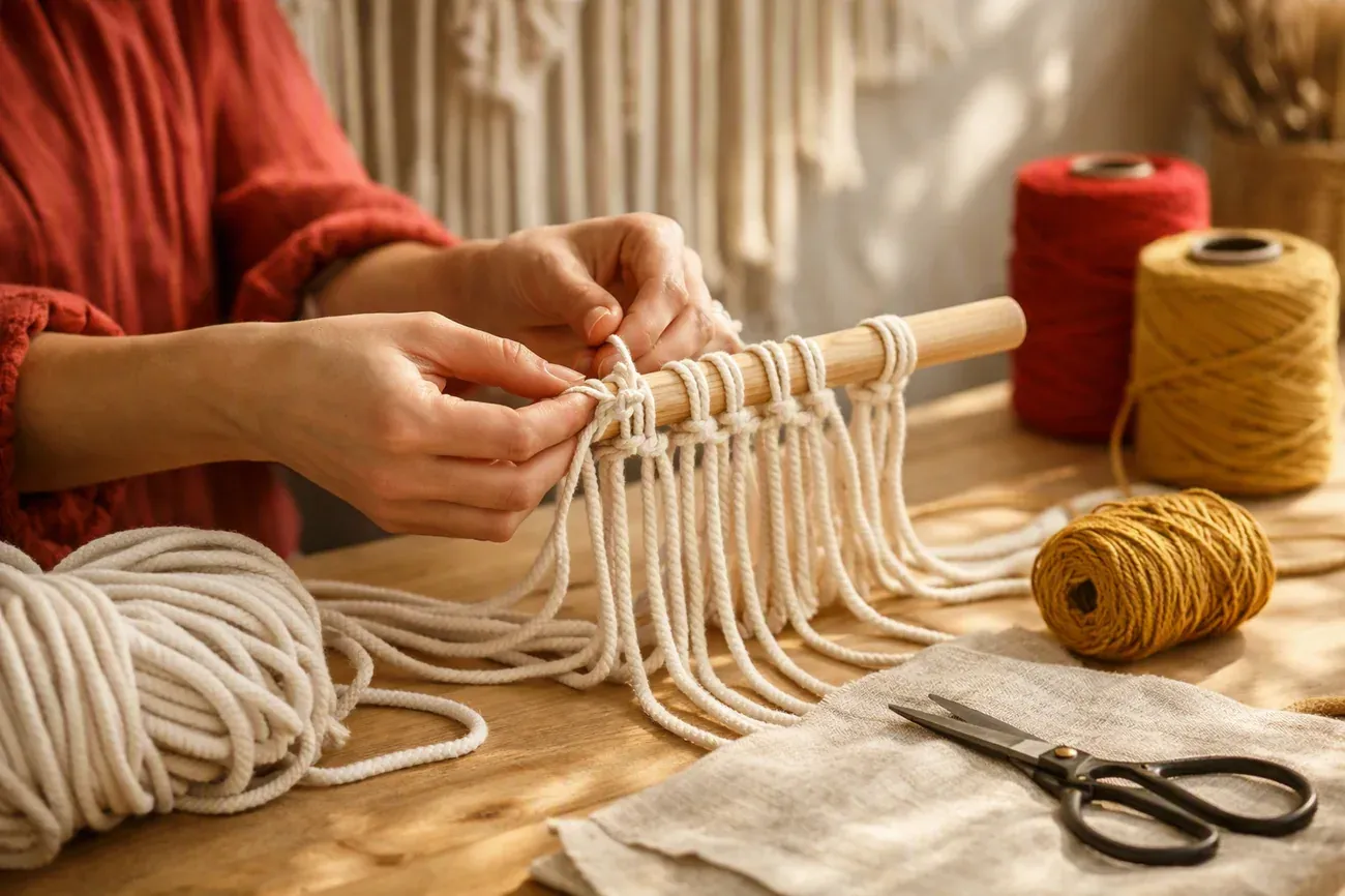 Le rideau de porte en macramé : beaucoup de corde, peu de technique : le geste en atelier