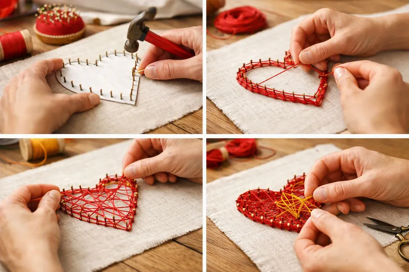 Le principe du string art en 4 étapes : le geste en atelier