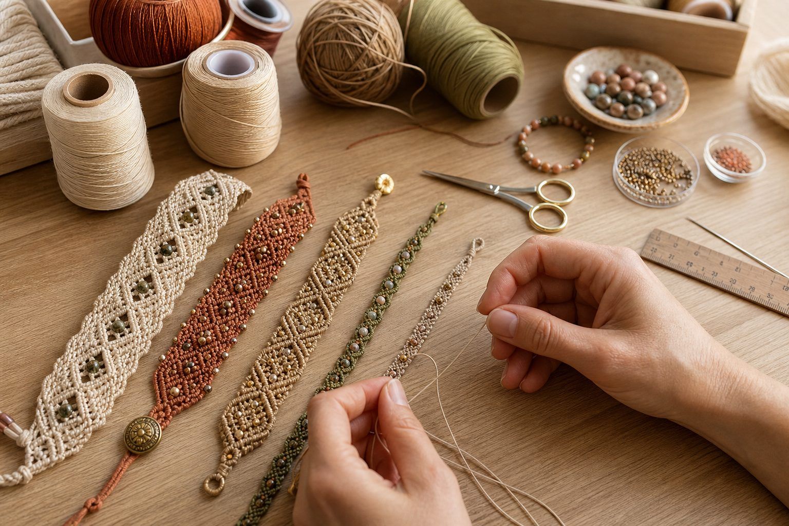 Du bracelet plat au micro-macramé : choisir le bon fil et les perles